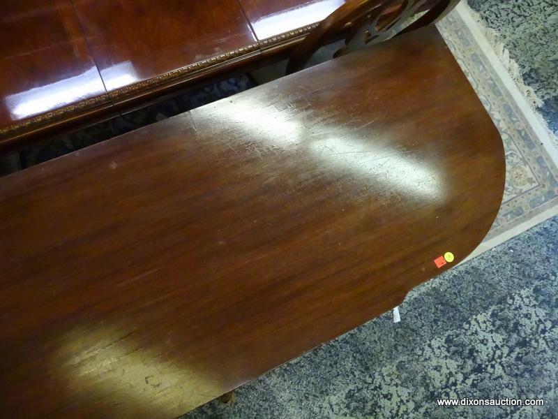 MAHOGANY SIDEBOARD WITH 2 DOORS (1 ON EITHER SIDE) AND 2 CENTER DRAWERS WITH BRASS PULLS AS WELL AS