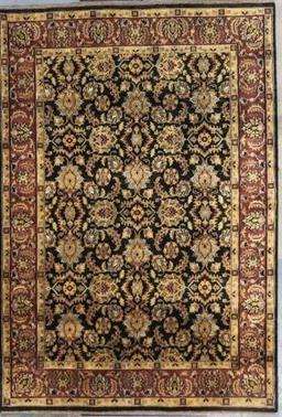 6X9 KASHAN BLACK/PLUM. THIS FINE ONE OF A KIND HAND KNOTTED RUG DESIGN ORIGINATED IN THE REGION OF