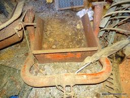 (LARGE SHED) SCOOP BUCKET. MEASURES 3 FT WIDE. ITEM IS SOLD AS IS WHERE IS WITH NO GUARANTEES OR