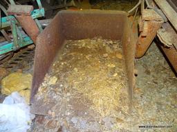 (LARGE SHED) SCOOP BUCKET. MEASURES 3 FT WIDE. ITEM IS SOLD AS IS WHERE IS WITH NO GUARANTEES OR