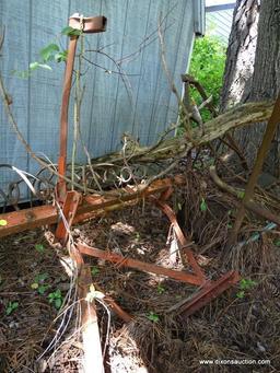 (OUT) 5 FT 3 POINT HITCH HARROW FOR A SMALL LAWN TRACTOR. INCLUDES A PULL BEHIND LAWN AERATOR. ITEM