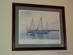 (LR) FRAMED BOAT PRINT "THE CONCORDIAS WAITING FOR A BREEZE" BY DONALD DEMERS. IS SIGNED AND