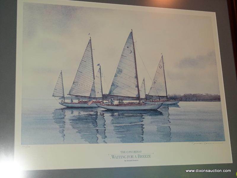 (LR) FRAMED BOAT PRINT "THE CONCORDIAS WAITING FOR A BREEZE" BY DONALD DEMERS. IS SIGNED AND