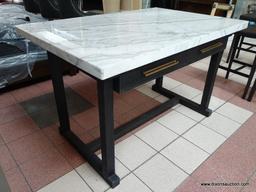 BRAND NEW WHITE MARBLE TOP ISLAND WITH BLACK PAINTED BASE AND 2 DRAWERS ON EITHER SIDE. SIMILAR