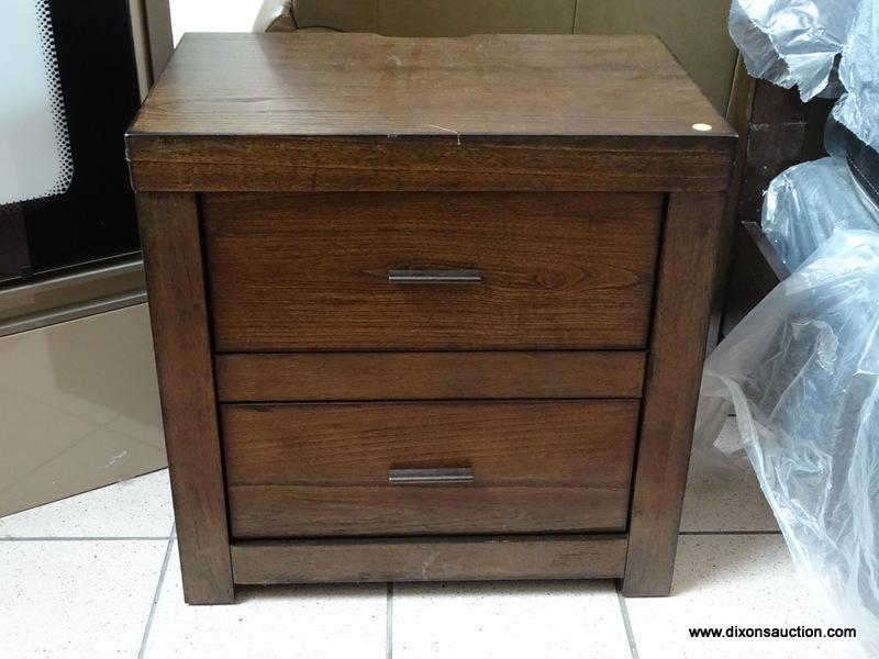 BRAND NEW ASPENHOME MODERN LOFT 2 DRAWER NIGHTSTAND IN BROWN WITH DUAL PLUG IN RECEPTACLES. RETAILS