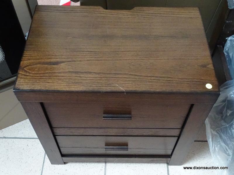 BRAND NEW ASPENHOME MODERN LOFT 2 DRAWER NIGHTSTAND IN BROWN WITH DUAL PLUG IN RECEPTACLES. RETAILS