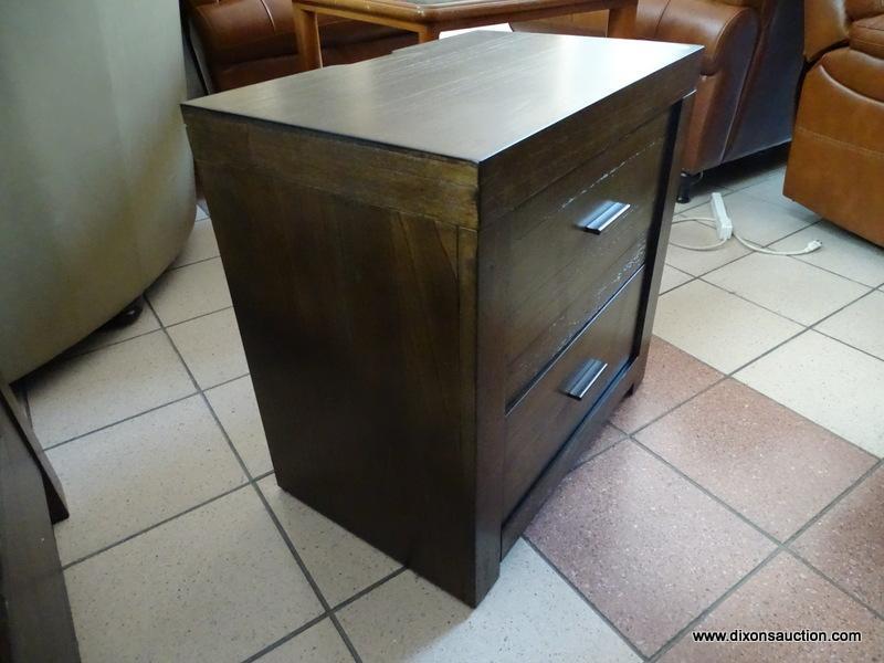 BRAND NEW ASPENHOME MODERN LOFT 2 DRAWER NIGHTSTAND IN BROWN WITH DUAL PLUG IN RECEPTACLES. RETAILS