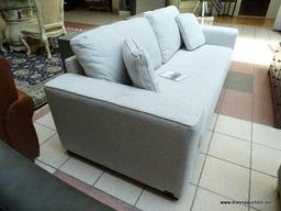 BRAND NEW TAMORA FABRIC 3 CUSHION SOFA IN GRAY. A MODERN DESIGN COMBINED WITH LUXURIOUS, COMFORTABLE