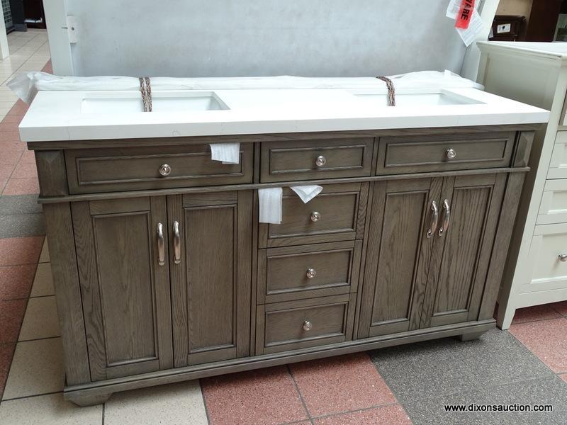 BRAND NEW ROCKVALE 60" VANITY BY NORTHRIDGE HOME. ELEGANT ANTIQUE TOUCHES COMPLEMENT THIS CLASSIC