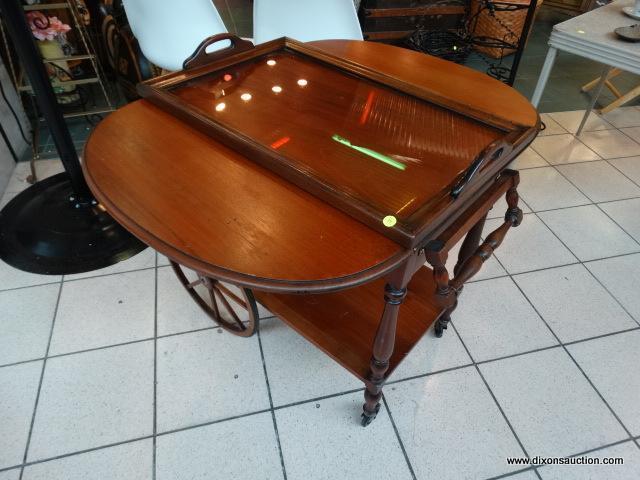 WOW!!! ANTIQUE TEA CART IN AWESOME CONDITION! WITH TRAY AND DRAWER, FOLD DOWN LEAVES AND HANDLE