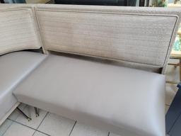 VINTAGE - RETRO 1950'S (DERMALUX?) FORMICA TABLE WITH CORNER BENCH AND 2 CHAIRS (NOT PICTURED) SEATS