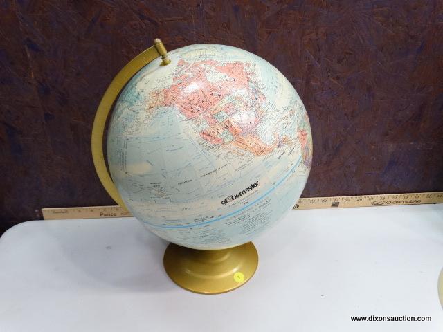 RETRO GLOBEMASTER WORLD GLOBE WITH BRASS COLORED METAL BASE - CIRCA 1990