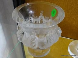 (FOYER HALL) LALIQUE CRYSTAL VASE WITH BIRD MOTIF- 5 IN H, ITEM IS SOLD AS IS WHERE IS WITH NO