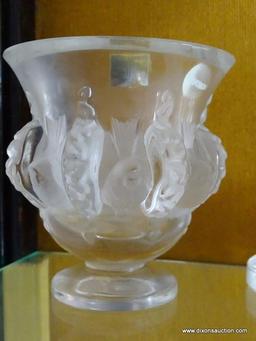 (FOYER HALL) LALIQUE CRYSTAL VASE WITH BIRD MOTIF- 5 IN H, ITEM IS SOLD AS IS WHERE IS WITH NO