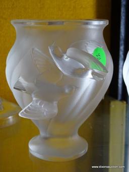 (FOYER HALL) PR, OF LALIQUE CRYSTAL VASES WITH BIRD MOTIF- 5 IN H, ITEM IS SOLD AS IS WHERE IS WITH