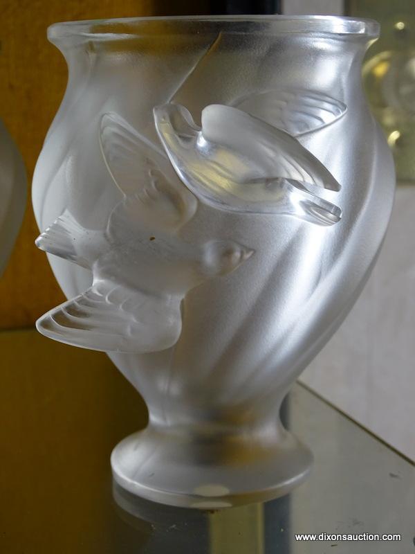 (FOYER HALL) PR, OF LALIQUE CRYSTAL VASES WITH BIRD MOTIF- 5 IN H, ITEM IS SOLD AS IS WHERE IS WITH