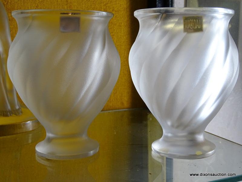 (FOYER HALL) PR, OF LALIQUE CRYSTAL VASES WITH BIRD MOTIF- 5 IN H, ITEM IS SOLD AS IS WHERE IS WITH