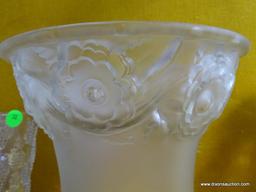 (FOYER HALL) LARGE LALIQUE CRYSTAL FLORAL MOTIF VASE- 8 IN H-ITEM IS SOLD AS IS WHERE IS WITH NO