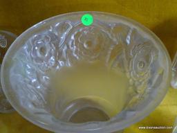 (FOYER HALL) LARGE LALIQUE CRYSTAL FLORAL MOTIF VASE- 8 IN H-ITEM IS SOLD AS IS WHERE IS WITH NO