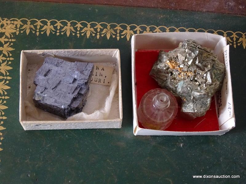 (FOYER) CONTENTS OF SHELVES OF DESK- LOT INCLUDES ALABASTER MUSHROOMS AND TRINKET BOXES, BOXES OF