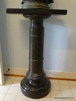 (HALF BATH) ANTIQUE MARBLE PEDESTAL- 31 IN H-ITEM IS SOLD AS IS WHERE IS WITH NO GUARANTEES OR