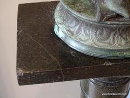 (HALF BATH) ANTIQUE MARBLE PEDESTAL- 31 IN H-ITEM IS SOLD AS IS WHERE IS WITH NO GUARANTEES OR