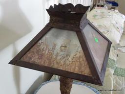 (UPBED 1) ANTIQUE PANELED GLASS LAMP- PANELS PROBABLY HAVE BEEN REPLACED, SEEM TO NOT GLASS AND