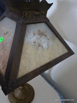 (UPBED 1) ANTIQUE PANELED GLASS LAMP- PANELS PROBABLY HAVE BEEN REPLACED, SEEM TO NOT GLASS AND