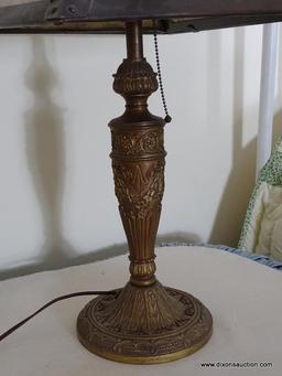 (UPBED 1) ANTIQUE PANELED GLASS LAMP- PANELS PROBABLY HAVE BEEN REPLACED, SEEM TO NOT GLASS AND