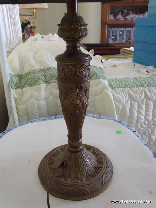 (UPBED 1) ANTIQUE PANELED GLASS LAMP- PANELS PROBABLY HAVE BEEN REPLACED, SEEM TO NOT GLASS AND
