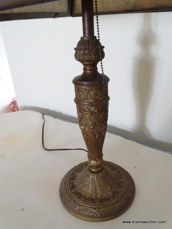 (UPBED 1) ANTIQUE PANELED GLASS LAMP- PANELS PROBABLY HAVE BEEN REPLACED, SEEM TO NOT GLASS AND