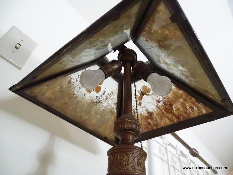 (UPBED 1) ANTIQUE PANELED GLASS LAMP- PANELS PROBABLY HAVE BEEN REPLACED, SEEM TO NOT GLASS AND