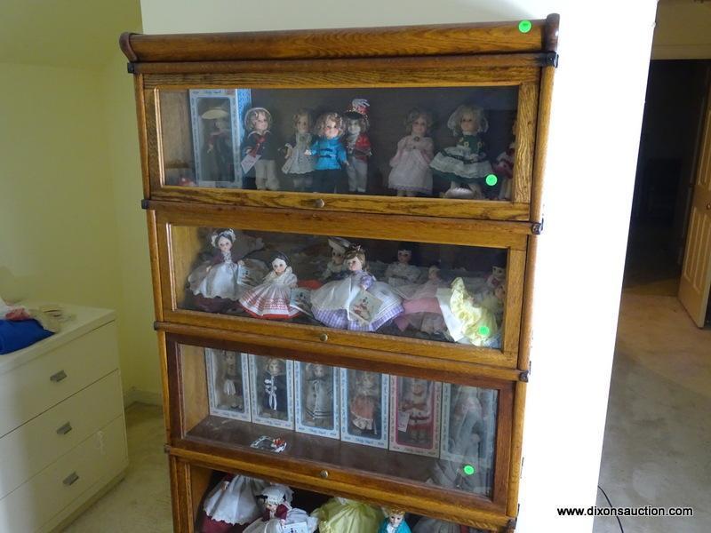 (UPBED 1) ANTIQUE OAK 5 STACK BARRISTER BOOKCASE- 34 IN X 9.5 IN X 70 IN, ITEM IS SOLD AS IS WHERE