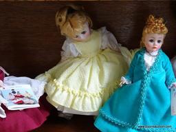 (UPBED) SHELF LOT OF 5 MADAME ALEXANDER DOLLS- SMALLEST- 7 IN- LARGEST- 9 IN, ITEM IS SOLD AS IS