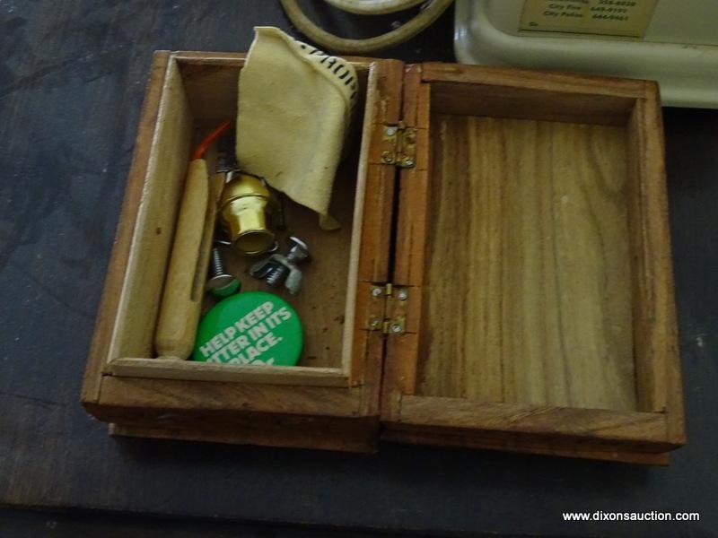 (UPBED 1) CONTENTS ON CHEST- FRENCH STYLE ROTARY PHONE, CHILD'S EARLY BOOK, ALABASTER PEN AND INK