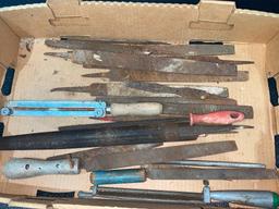 BOX OF ASSORTED WOOD AND METAL FILES AND RASPS