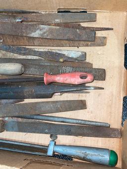 BOX OF ASSORTED WOOD AND METAL FILES AND RASPS
