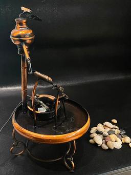 COPPER AMBIENCE WATER FOUNTAIN WITH RIVER ROCKS BUTTERFLY TESTED WORKS