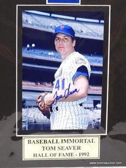 "BASEBALL IMMORTAL" TOM SEAVER HALL OF FAME (1992) SIGNED PHOTOGRAPH WITH MATTING. MEASURES 8 IN X