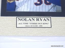 FRAMED NOLAN RYAN "ALL TIME STRIKEOUT KING" HALL OF FAME (1999) SIGNED PHOTOGRAPH WITH COA. MEASURES