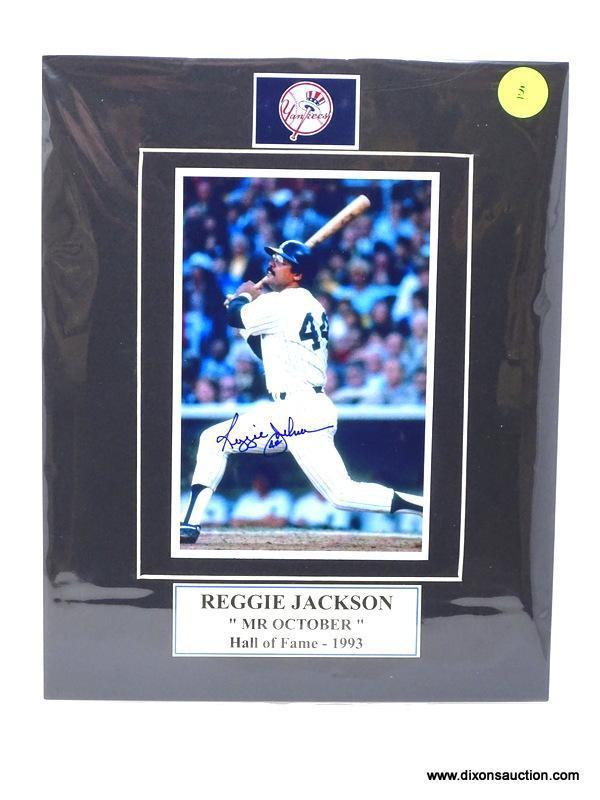 REGGIE JACKSON "MR. OCTOBER" HALL OF FAME (1993) SIGNED PHOTOGRAPH WITH MATTING. MEASURES 8 IN X 10