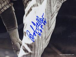 BOB FELLER SIGNED PHOTOGRAPH. MEASURES 8 IN X 10 IN. HAS COA ON THE BACK. ITEM IS SOLD AS IS WHERE