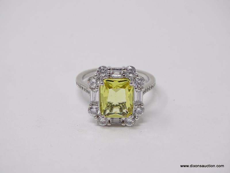 .925 STERLING SILVER LADIES 5 CT CITRINE COCKTAIL RING. SIZE 8.