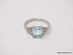 .925 STERLING SILVER LADIES 1 1/2 CT BLUE TOPAZ COCKTAIL RING. SIZE 8.