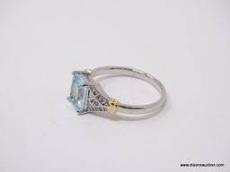 .925 STERLING SILVER LADIES 1 1/2 CT BLUE TOPAZ COCKTAIL RING. SIZE 8.