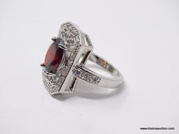 .925 STERLING SILVER LADIES 4 CT GARNET COCKTAIL RING. SIZE 8.
