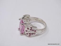 .925 STERLING SILVER LADIES 5 CT ROSE QUARTZ RING. SIZE 6.