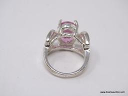 .925 STERLING SILVER LADIES 5 CT ROSE QUARTZ RING. SIZE 6.