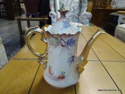 (R1) LEFTON CHINA TEA SET TO INCLUDE A TEA POT, A CREAMER, AND A SUGAR DISH. ALL HAVE A MATCHING