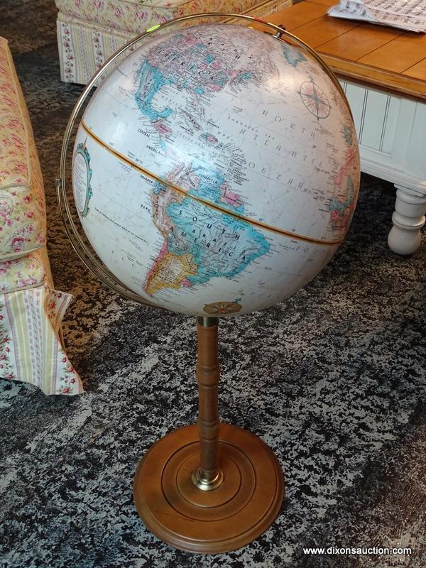 (R1) REPLOGLE GLOBE OF THE WORLD FROM THE WORLD CLASSIC SERIES ON MAPLE STAND. MEASURES 16 IN X 37